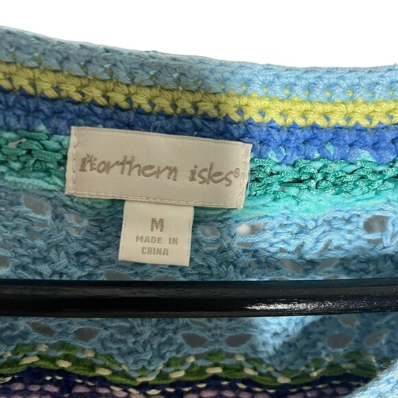 Northern Isles Blue Green Purple Open Knit Button Up Medium - Picture 4 of 9